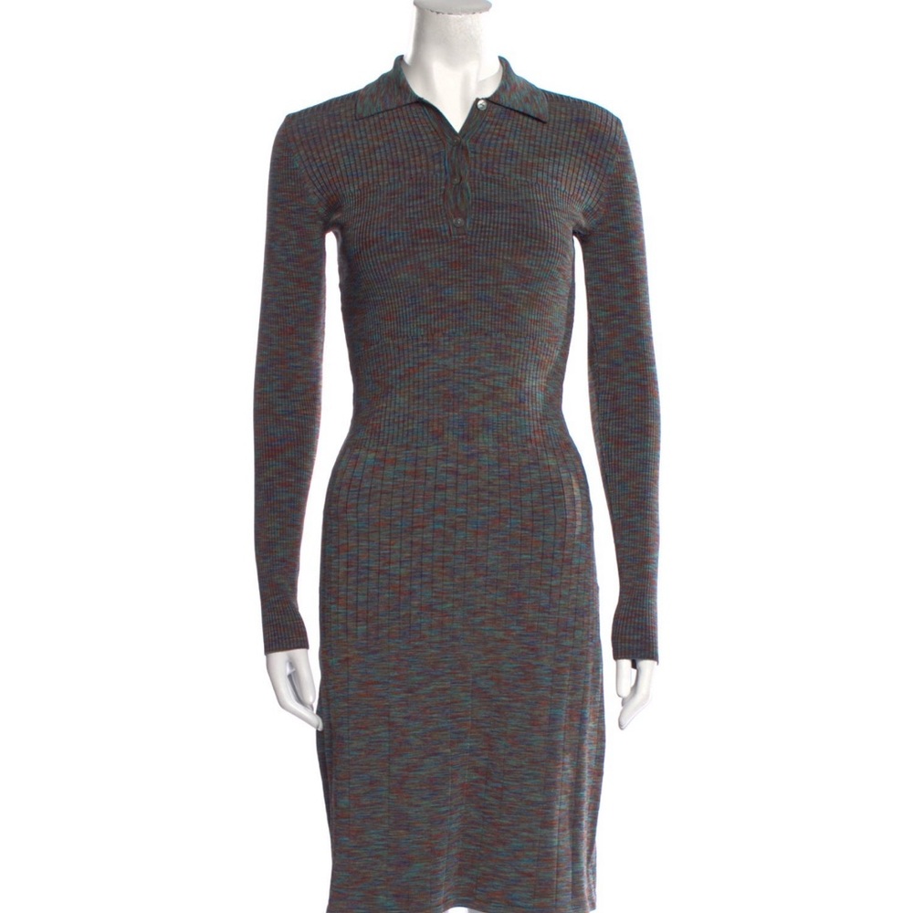 Theory Elegant Multicolor long sleeve with collar knee length Knit Dress NWT